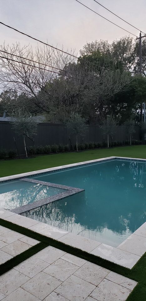 swimming pool and artificial turf landscaping services completed for Houston, Texas residence