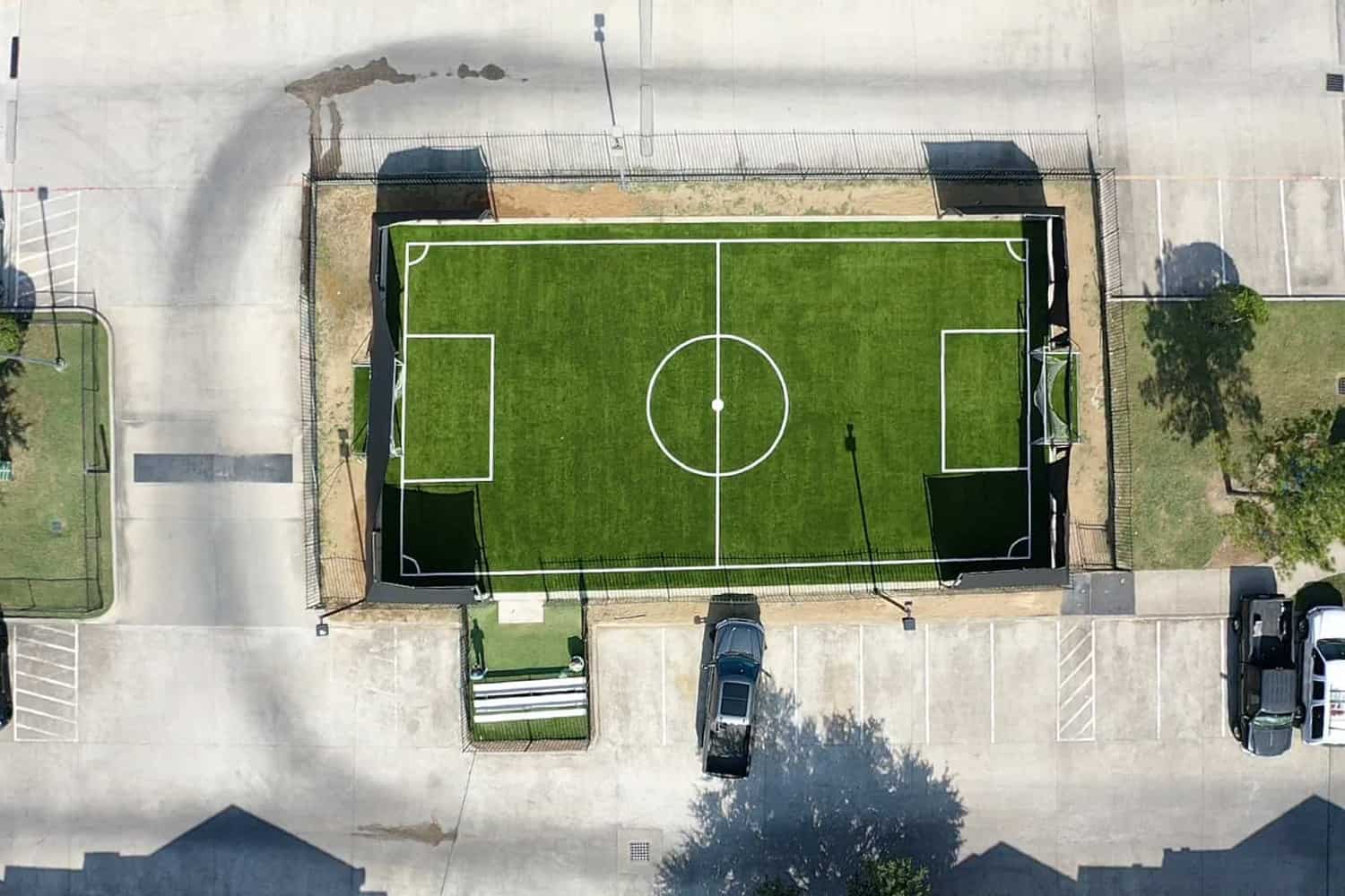 straight overhead shot of soccer field