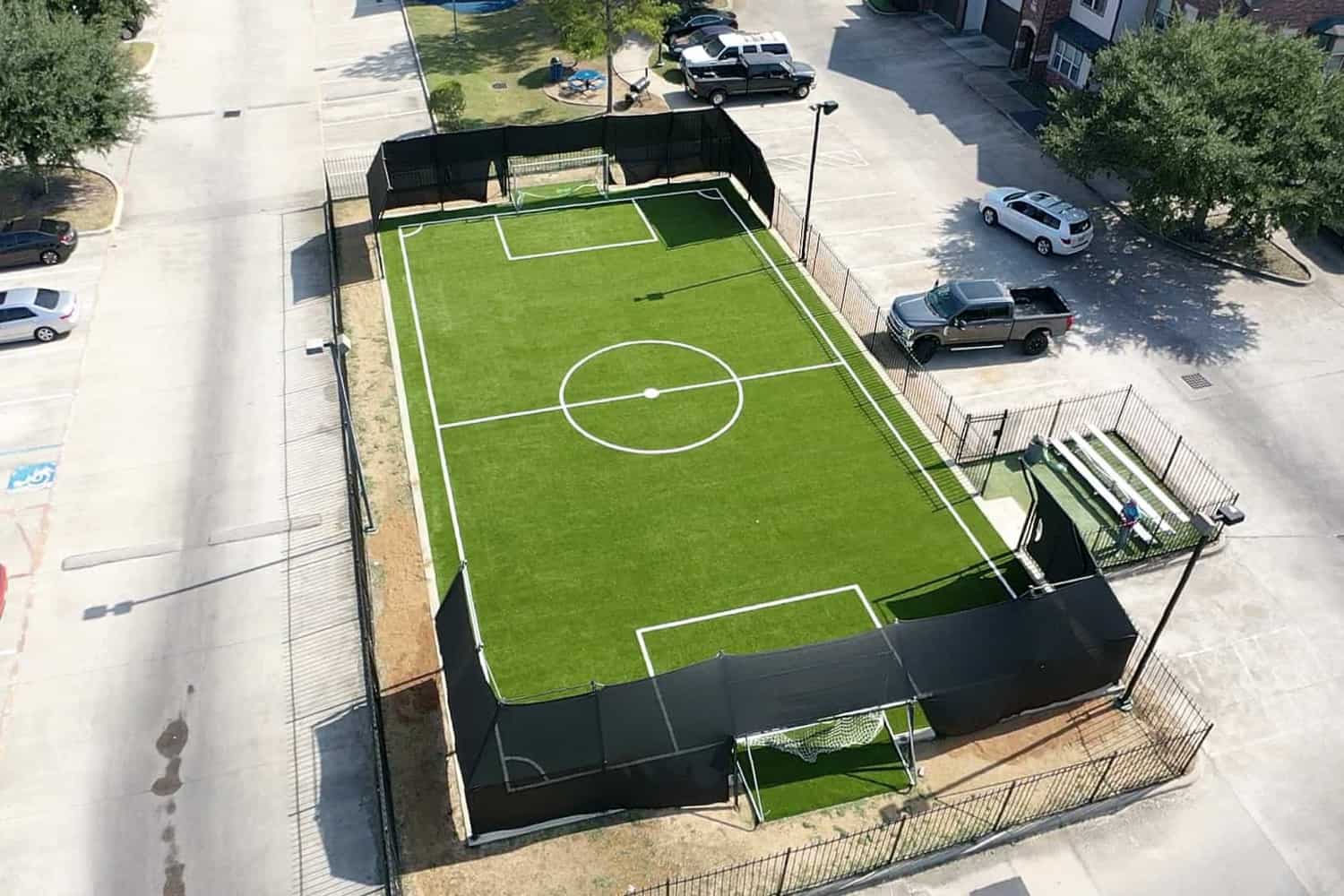 over head view of a artificial soccer field